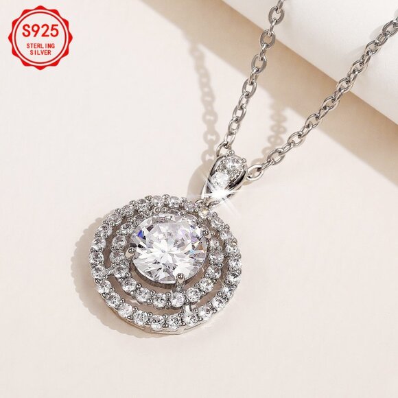 EJG-5 Carat Moissanite Round Pendant Necklace - 925 Sterling Silver - Picture 4 of 7
